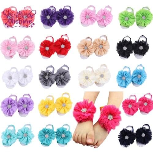 Nishine Chiffon Flower Infant Barefoot Sandals Newborn Baby Girls Shoes DIY Foot Decoration Children Photography Props