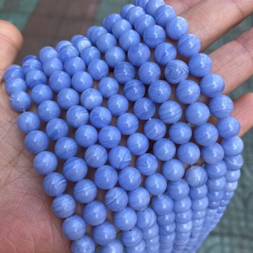 Synthetic Blue Lace Agates Natural Stone Alternative Smooth Loose Round White Stripe Blue Lace Agates Beads for Jewelry Making