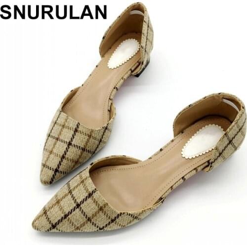 SNURULAN 2018 New Summer Shoes Women Fashion Female Cover Heel Sandals Square Med Heel Ladies Work Plaid Shoes Footwear E675