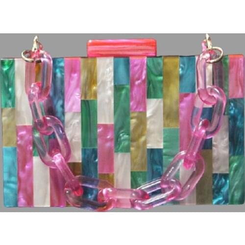 Fuchsia colorful striped acrylic box clutches evening party girl summer beach fashion women shoulder messenger purse hand bags
