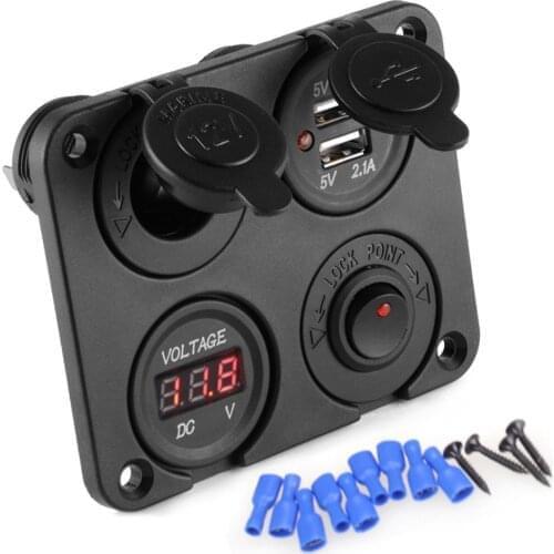DC 12V-24V Car Boat Cigarette Lighter Socket Dual USB Charger Voltmeter Switch Panel for Vehicle Car boat motor home