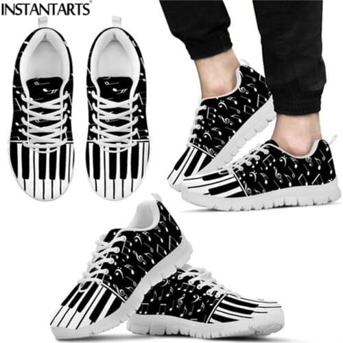 INSTANTARTS Women Casual Flats Shoes 3D Piano Keyboard Musical Print Classic Lace Up Mesh Sneakers Females Trainer Footwear Girl