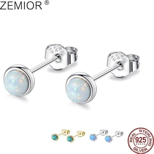 ZEMIOR Earrings For Women Sterling Silver 925 Jewelry Exquisite Blue Opal Cute Small Stud Earring Female Valentines Day Gift