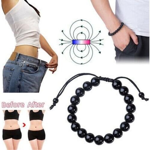 Women Men Obsidian Beaded Bracelet Natural Hematite Stone Anti Fatigue Weight loss Bracelet Adjustable Fitness Bracelets 10mm