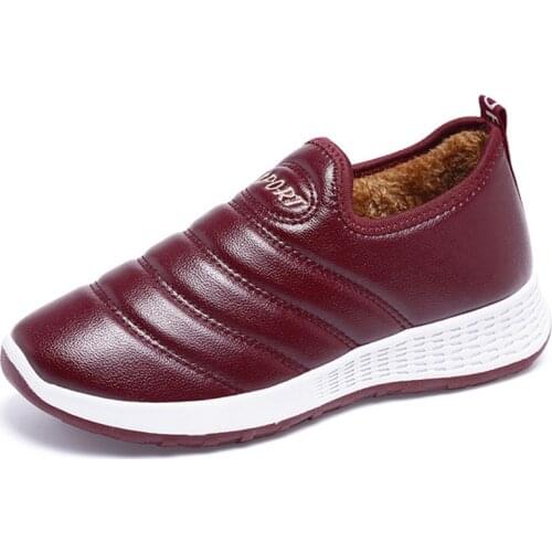 Winter Waterproof Warm Snow Boots Fashion Plush Fur Inner Anti-Slip Bottom PU keep Warm Mother Flat Shoes 2019 Tennis Shoes