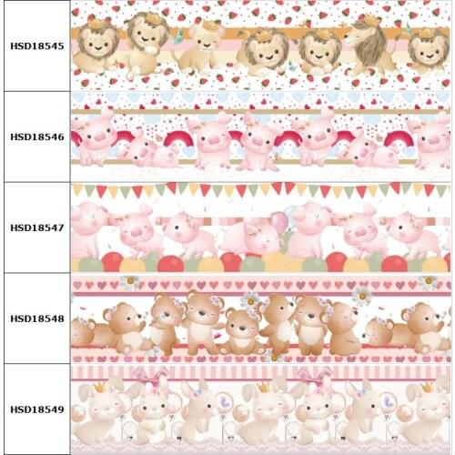 10yard Cartoon Lion Pig Bear Rabbit Printed Grosgrain Ribbon Accessory Hairbow Headwear Decoration DIY Wholesale OEM 38MM 75MM