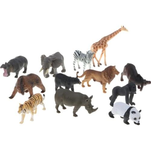 Lot 12pcs Plastic Zoo Animal Model Figure Kids Toys Party Bag Favors - Tiger Lion Zebra Panda Shape
