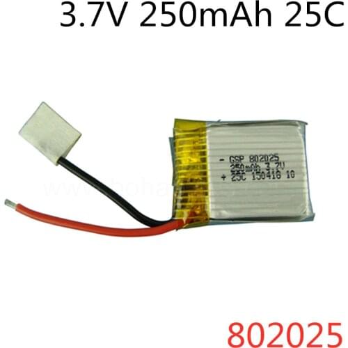 2 PCS /lot 3.7V 250mAh Lipo Battery For Remote Control Aircraft Accessories 3.7 V 250 mAH 802025 25C discharge Li-po batteries