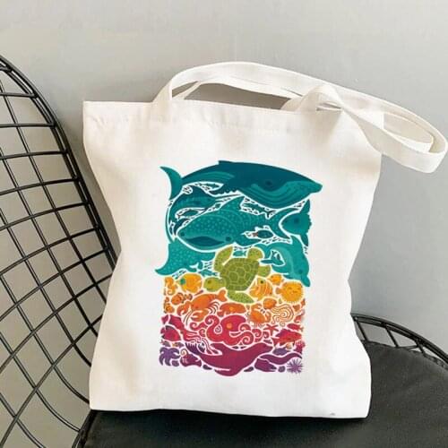 2021 Shopper Aquatic Spectrum Printed Tote Bag women Harajuku shopper handbag girl Shoulder shopping bag Lady Canvas Bag