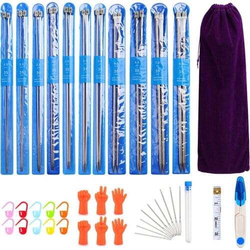 22Pcs Knitting Needles Stainless Steel Straight Single Pointed Sweater Knitting Needles Sweater Scarf Needles DIY Weaving Tool