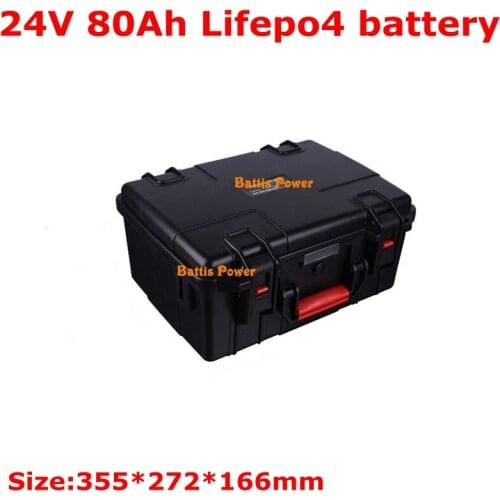 24V 80Ah Lifepo4 lithium battery with waterproof suitacase voltage/percentage display for electric boat motorbike +10A Charger