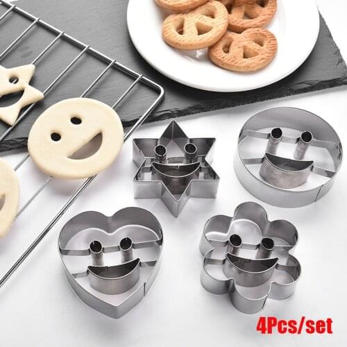 4Pcs/set Heart Shape Star Round Smile Face Cookie Biscuit Mould Cake Baking Molds Fruit and Vegetable Bread Plasticine Cutter