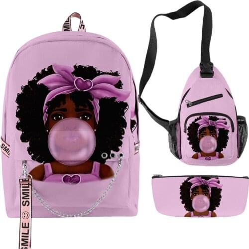 Afro Girls Pattern School Bags Set Black Backpack Casual Junior Girl Schoolbag Travel Softback Bolsa Mujer