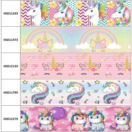 10yard Cartoon Unicorn Colorful Printed Grosgrain Ribbon Accessory Hairbow Headwear Decoration DIY Wholesale OEM 38MM 75MM