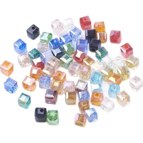 100Pcs 4mm Faceted Square Beads Electroplate Glass Beads AB Color Plated Loose Spacer For DIY Bracelet Necklace Jewelry Making