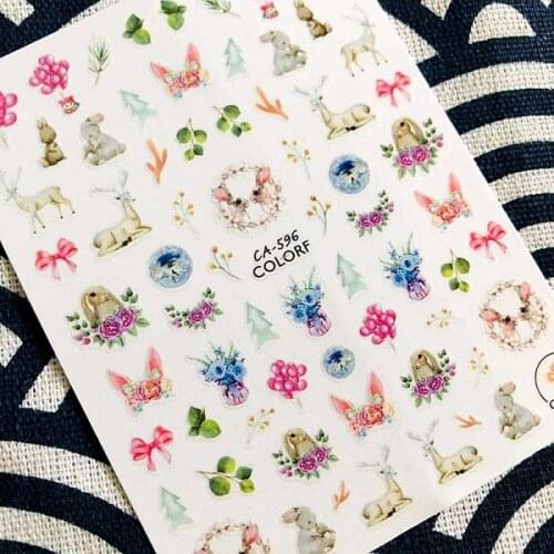 CA-596 SPRING flower Elephant rabbits 3d nail art stickers decal template diy nail tool decorations