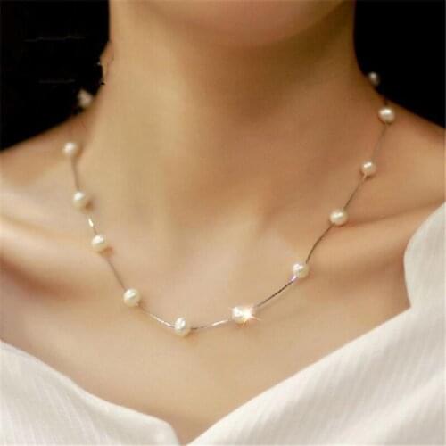 Elegant Silver Color Gold Color Faux Pearl Beaded Snake Chain Short Necklace Women Charming Clavicle Choker Female Party Jewelry