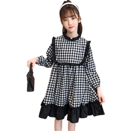 Kids Dresses For Girls Plaid Pattern Girl Dress Patchwork Children Party Dress Spring Autumn Girls Clothing 6 8 10 12 14