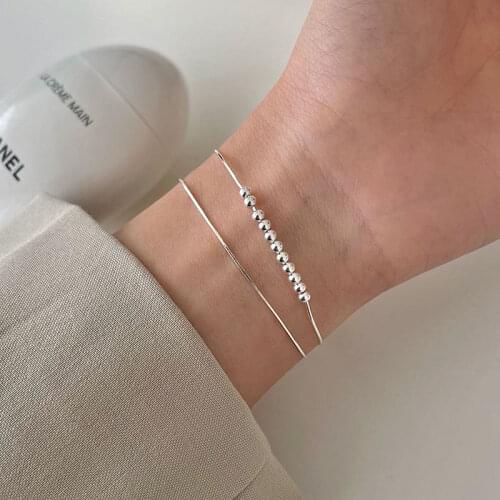 Double-layer snake bone chain bead bracelet s925 perfect sterling silver sparkling small fresh girlfriends bracelet female
