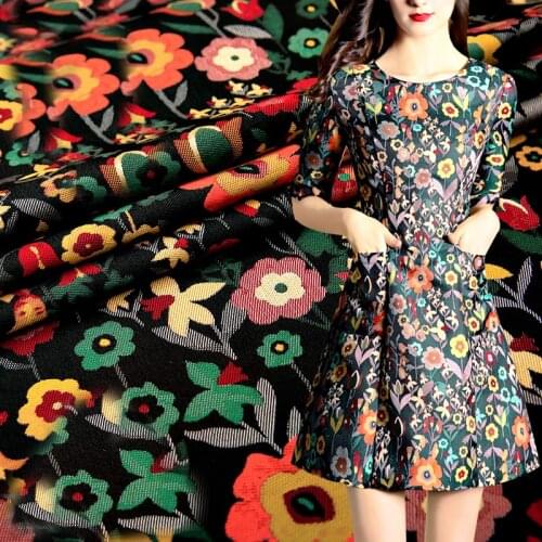 HLQON new arrival gold line yarn dyed brocade jacquard red flower fabric for dress patchwork women clothing tissue 145cm width