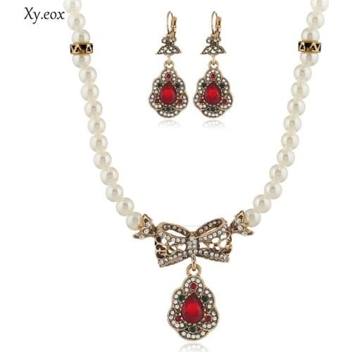 Indian Wedding Jewelry Sets Crystal Pearl Pendant Necklace And Earrings Set