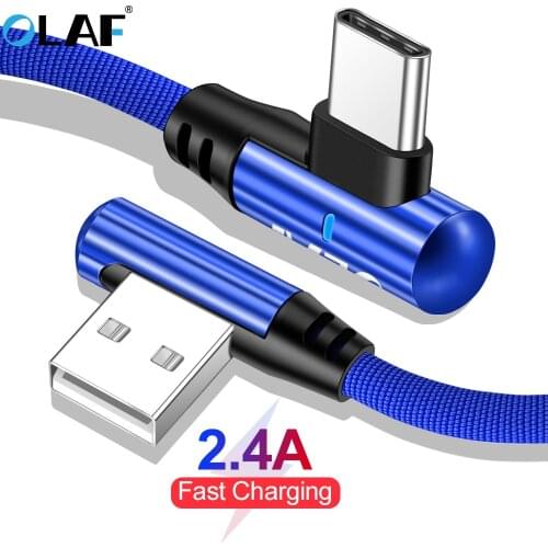 OLAF 90 Degree 2.4 A Fast Charge USB Type C Cable For Xiaomi Redmi Note 7 USB C Cable for Samsung S8 S9 Fast Charging Cord