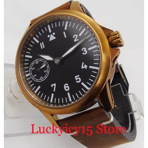 Classic Bronzed Coated Men Watch Sapphire Glass Nologo Dial 6497 Mechanical Hand Winding Wristwatch