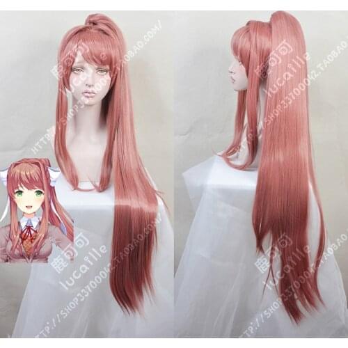 Top Quality Doki Doki Literature Club! Monika Wigs DDLC 95cm Long Heat Resistant Synthetic Hair Perucas Cosplay Wig + Wig Cap