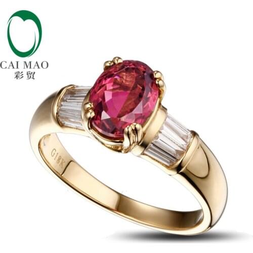 Caimao Natural 1.49ct Tourmaline Diamond Real 14K Yellow Gold Engagement Ring Free Shipping