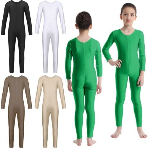 Girls Spandex Long Sleeves Full Body Unitard Bodysuit Childrens Ballet Gymnastics Leotard Jumpsuit Dancewear Kids Dance Costume