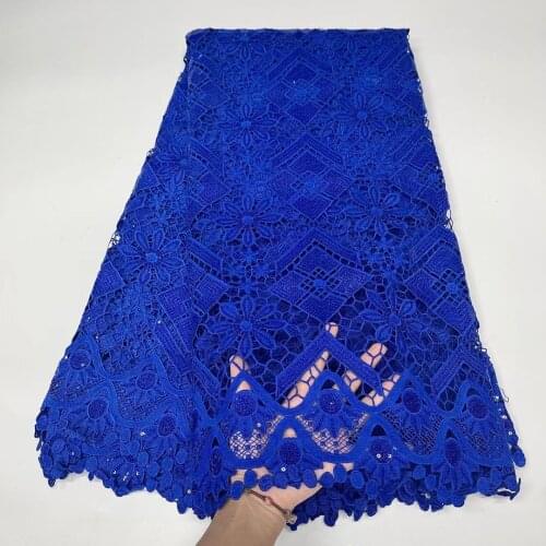 Royal Blue Cord Guipure Water Soluble Lace Fabric 2021 High Quality Milk Silk With Sequins Embroidery African Mesh Lace Fabric