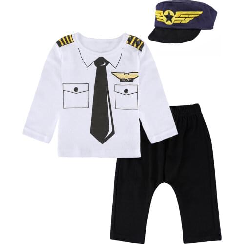 3 PCS Baby Boys Pilot Costumes Infant Halloween Costume Funny Cosplay Party Outfits Set Long Pants with Hat