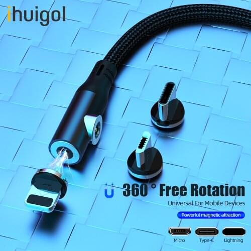 Ihuigol Magnetic Charging Cable Micro USB C Lighting Cable 2 Ports L-Shapes Fast Charging For iPhone 11 7 8 Xiaomi Samsung Cable