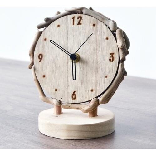 Pastoral Style Small Round Clock Solid Home Decor Crafts Miniature Creative Quiet Students Bedroom Desk-Clock Home Decoration