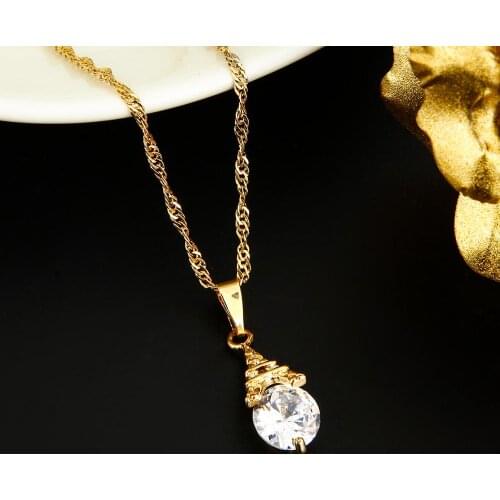 Trendy Christmas Golden Plated Cubic Zirconia Pagoda Pendant Necklace Crystal Jewelry