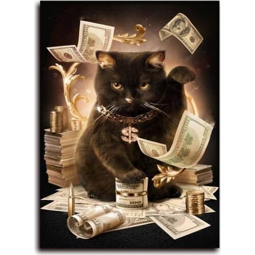 5D Diy Diamond Painting Cat Dollar Cross Stitch Full Drill Resin Diamond Embroidery Kits Paint Diamond Mosaic Home Decoration