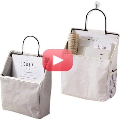 Wall Hanging Storage Bag Organizer Canvas Hanging Bags for Magazine Books Sundries Pocket Pouch Storage Organizer Rack With Hook