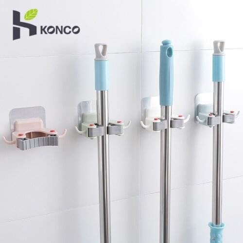 Konco Wall Mounted Mop Organizer Holder Brush Broom Hanger Storage Rack Kitchen Tool Accessory Hanging Pipe Hooks