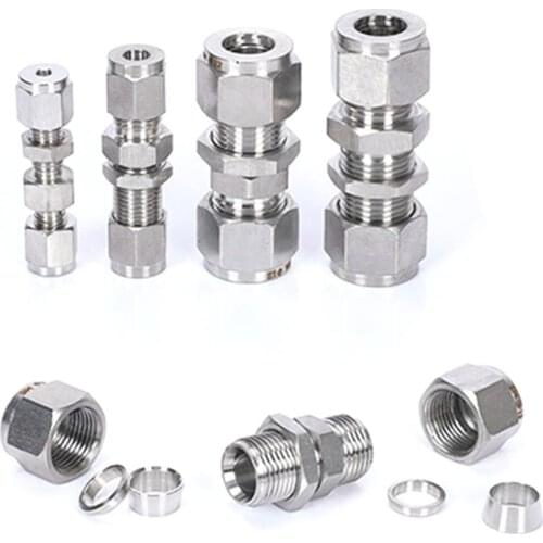 Non-corrodingFit Tube O/D 3-25mm 1/8" 1/4" 3/8" 1/2" 3/4" 304 Stainless Equal Bulkhead Ferrule Pneumatic Air Compression Fitting