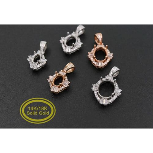 Multiple Size Solid 14K 18K Rose Gold Oval Prong Bezel Settings for Gemstone Moissanite Diamond DIY Pendant Charm 1421117