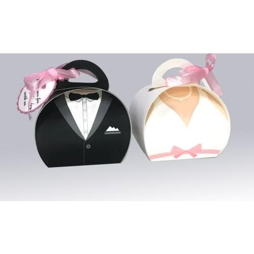 New Gift Box Bride & Groom Dress Candy Boxes Packaging Thank You Bags Gift Bag for Guests Wedding & Engagement Party Favors