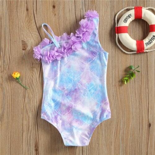 2021 New Kids Baby Girls Sleeveless Shell Print One-piece Swimsuit Stylish Bathing Suit for Children Girls Summer Swimwear