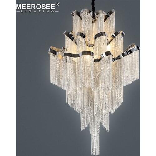 New Arrival Chandelier Light Fixture Lustre Modern Silver Aluminum Chain Hanging Suspension luminaria For Living Room Bedroom