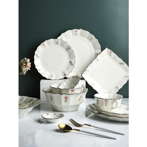 Pastoral Fresh Flower Ceramic Dinner Set Soup Bowl Plate Dishes Cutlery Game Flavour Saucer Combination