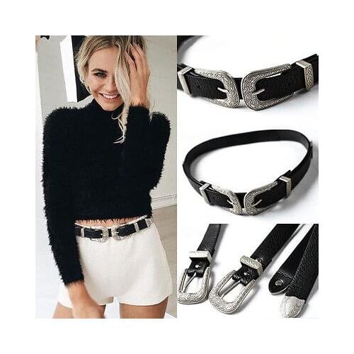 New Hot Sale Fashion Accessories Belt Women Vintage Boho Metal Leather Double Buckle Waistband Waist All-match Belt