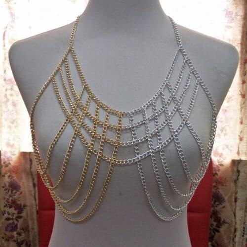 Sexy Bikini Chain Fashion Harness Bra Body Chest Chain Gold color Body Jewelry Boho Necklace Girls Gift BY104