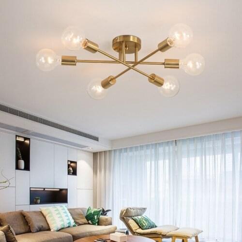 Nordic Modern Chandelier Sputnik Lamps Semi-embedded Ceiling Lamp Brushed Antique Gold Lighting 6 Lights Nordic Home Decoration