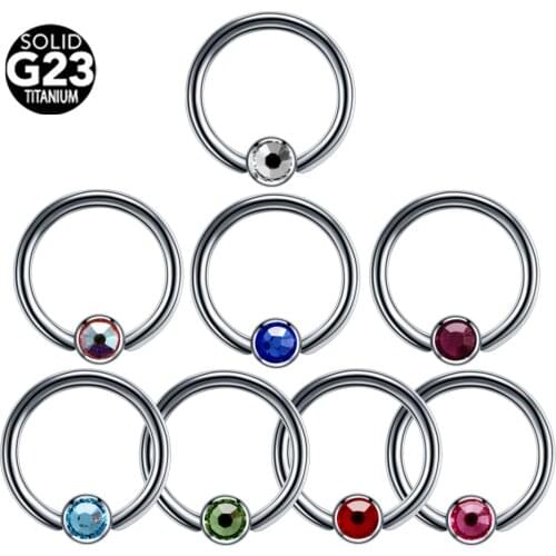 Titanium with Crystal CZ Gem Captive Bead Ring Nose Septum Hoop Nipple Eyebrow Ear Tragus Lip Ring Piercing For Unisex Jewelry