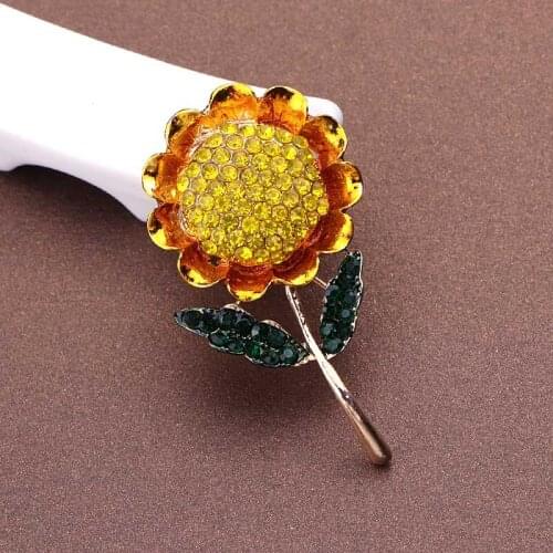 TODOX Women Rhinestone Sunflower Brooches yellow High Quality crystal gold flower pins garment accessory wedding lady man gift