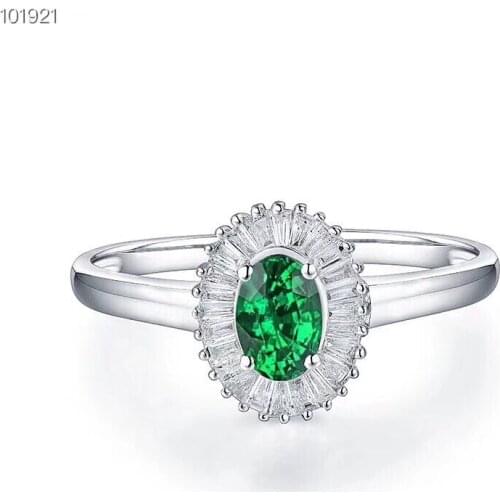 Uloveido 0.5ct Green Emerald Ring, Flower Rings, 925 Sterling Silver, Certified Gemstone Jewelry for Women FJ296